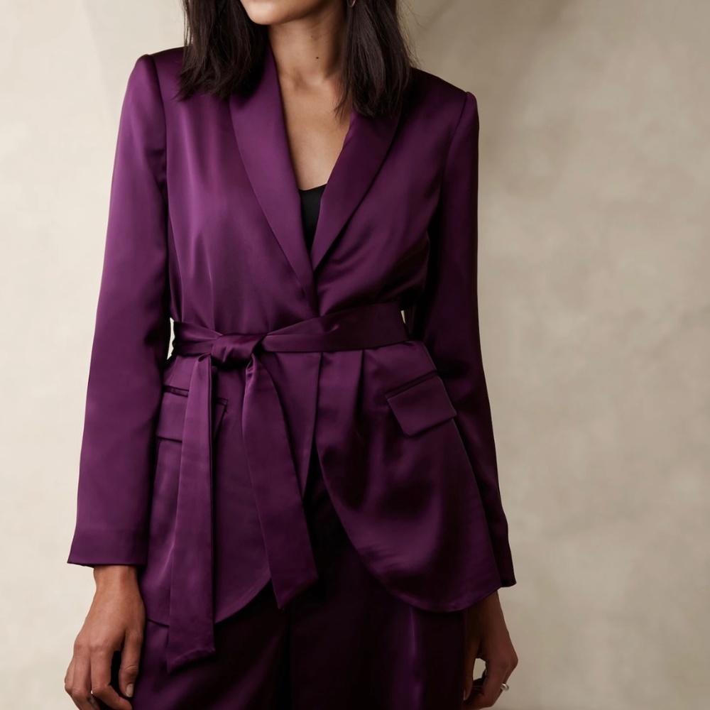 Satin Tie-Waist Blazer